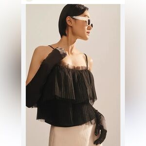 Anthropologie Black Layered Pleated Tulle Tank Top